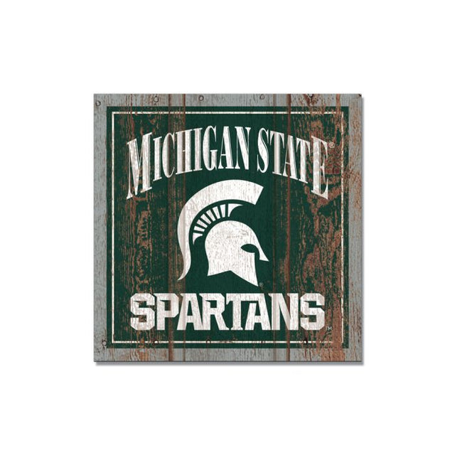 Imán de madera de 3" x 3" de los Spartans del estado de Michigan