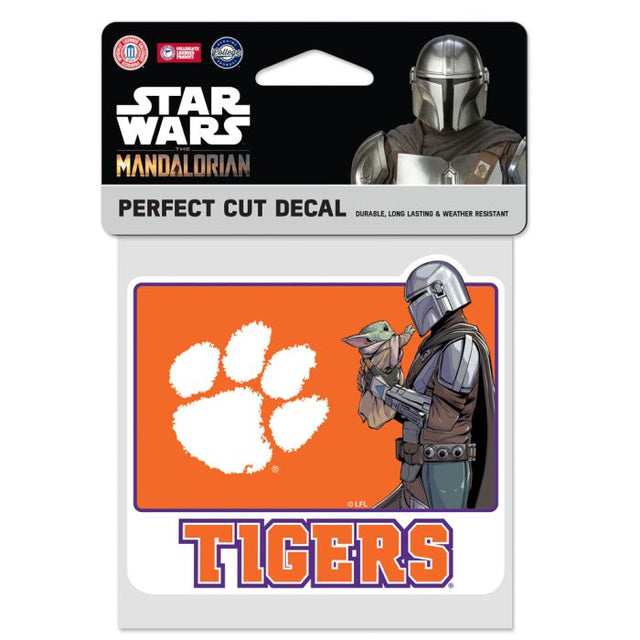 Calcomanía de color de corte perfecto de Clemson Tigers / Star Wars MANDALORIAN de 4" x 4"