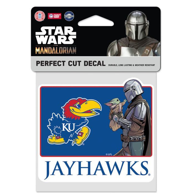 Calcomanía de color de corte perfecto de Star Wars MANDALORIAN de Kansas Jayhawks, 4 x 4 pulgadas