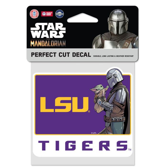 Calcomanía de color de corte perfecto de LSU Tigers / Star Wars MANDALORIAN de 4" x 4"