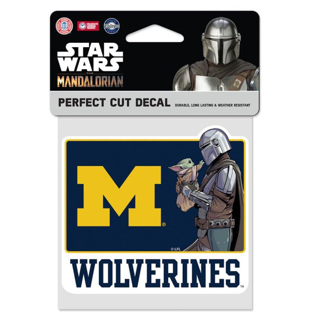 Calcomanía de color de corte perfecto de los Wolverines de Michigan / Star Wars MANDALORIAN de 4" x 4"