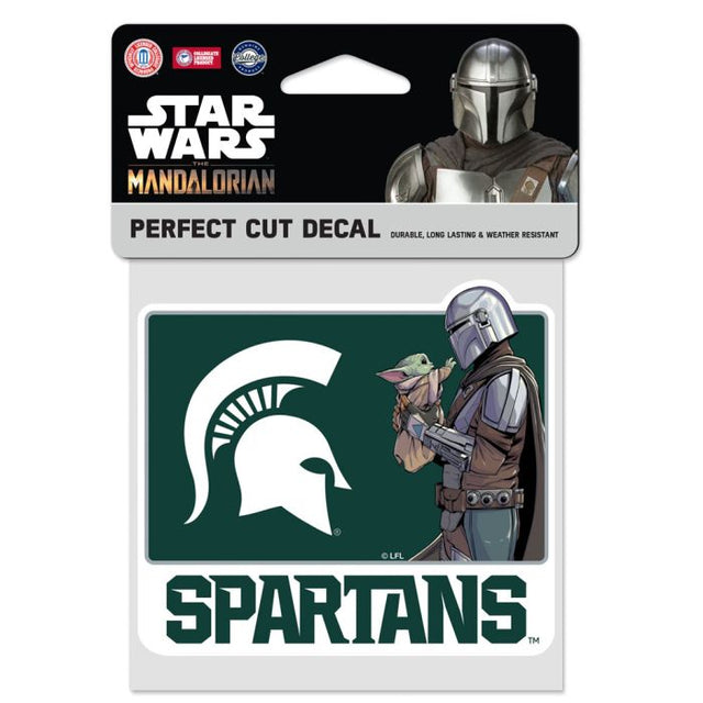 Calcomanía de color de corte perfecto de Star Wars MANDALORIAN Spartans de Michigan State de 4" x 4"