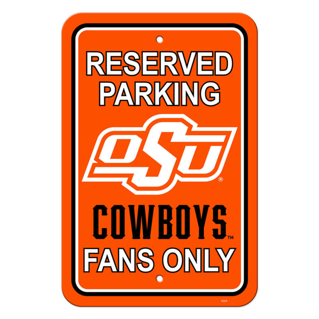 Letrero de plástico de los Oklahoma State Cowboys de 12 x 18 pulgadas con texto en inglés "Reserve Parking Style CO"