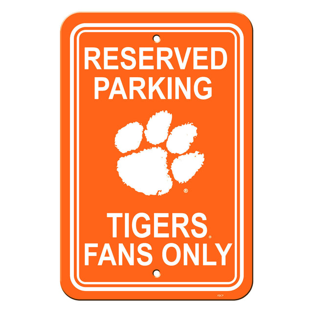 Letrero de plástico de los Clemson Tigers de 12 x 18 pulgadas con texto en inglés "Reserve Parking Style CO"