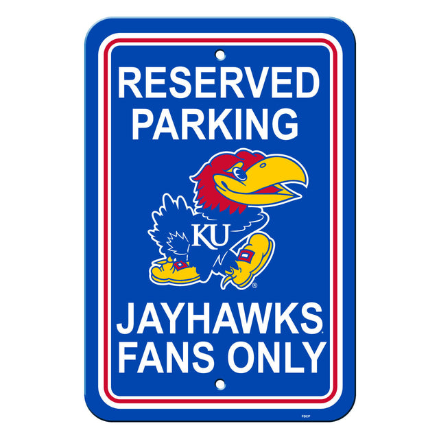 Letrero de plástico de 12 x 18 de los Kansas Jayhawks para estacionamiento reservado, estilo CO