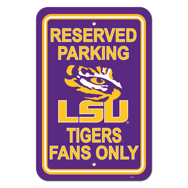 Letrero de plástico de los LSU Tigers de 12 x 18 para estacionamiento reservado, estilo CO