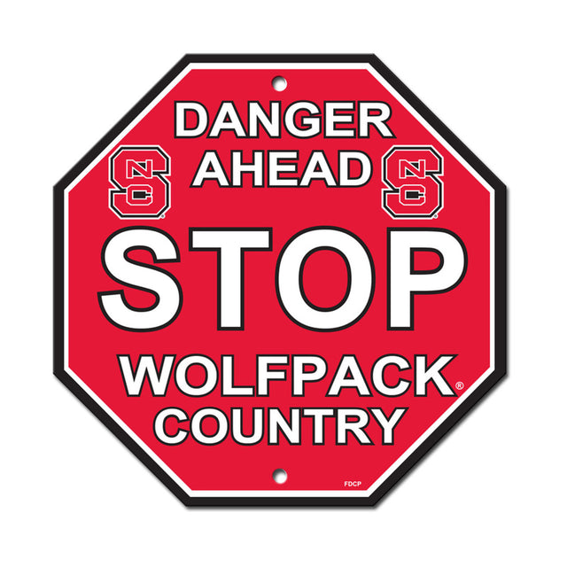 Letrero de plástico de 12 x 12 de North Carolina State Wolfpack, estilo Stop CO