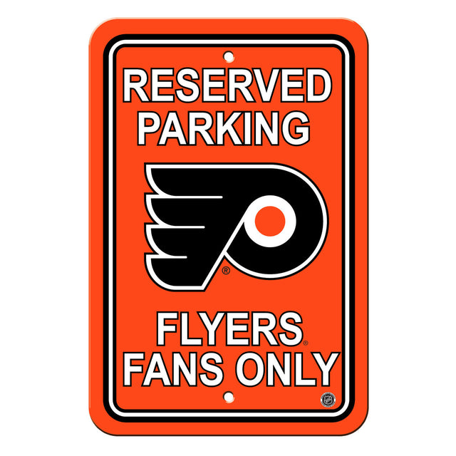 Letrero de plástico de los Philadelphia Flyers de 12 x 18 pulgadas con texto en inglés "Reserve Parking Style CO"