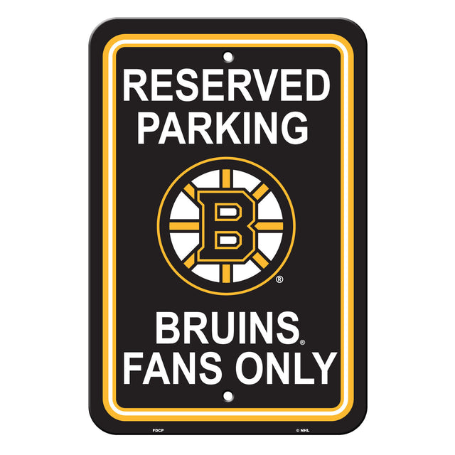 Letrero de plástico de los Boston Bruins de 12 x 18 pulgadas con texto en inglés "Reserve Parking Style CO"