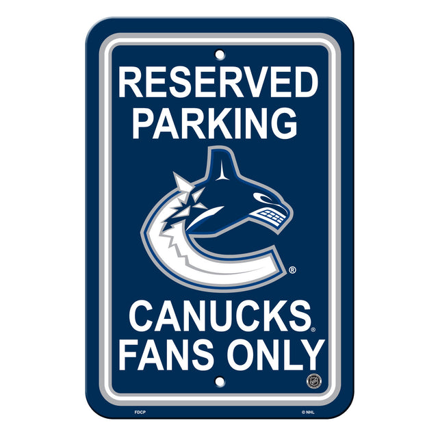 Letrero de plástico de Vancouver Canucks de 12 x 18 pulgadas con texto en inglés "Reserve Parking Style CO"