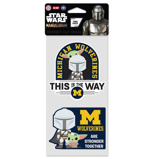 Juego de dos calcomanías de corte perfecto de Michigan Wolverines / Star Wars MANDALORIAN de 4" x 4"