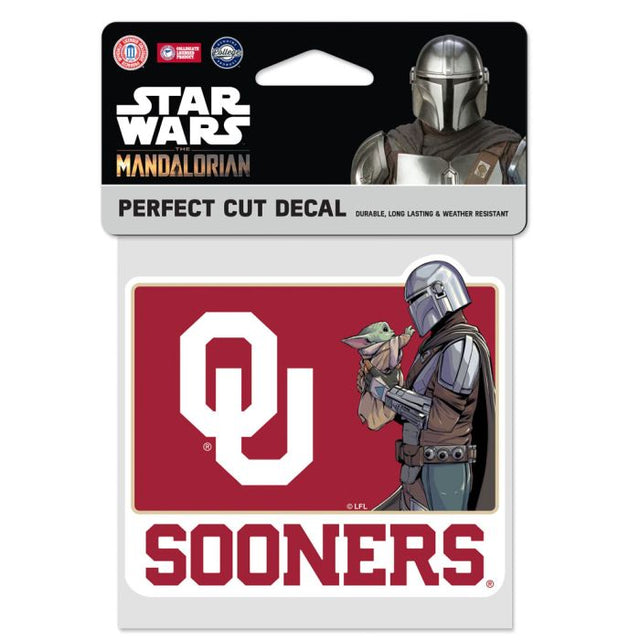 Calcomanía de color de corte perfecto de Oklahoma Sooners/Star Wars Mandalorian de 4" x 4"