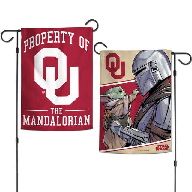 Banderas de jardín de Oklahoma Sooners / Star Wars Mandalorian de 2 lados, 12,5" x 18"