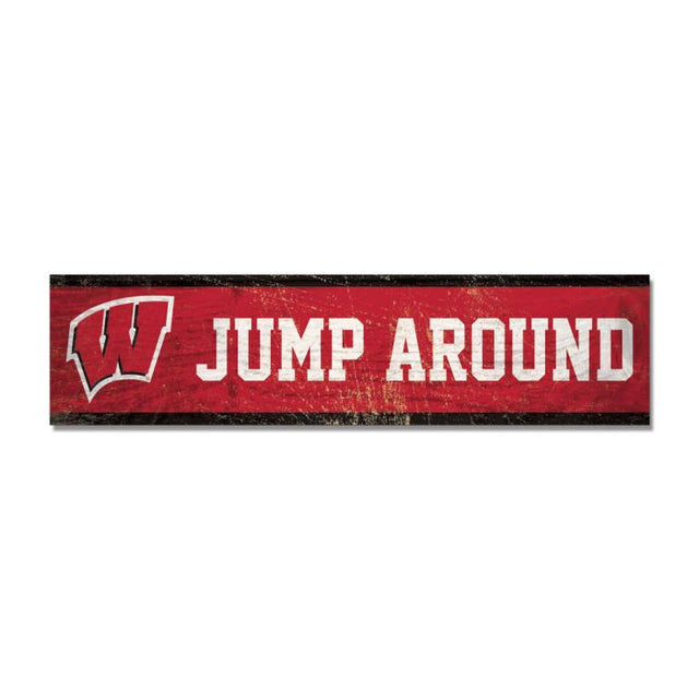 Imán de madera de 1,5" x 6" con la imagen de los Wisconsin Badgers JUMP AROUND