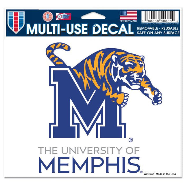 Calcomanía multiusos de Memphis Tigers, fondo transparente, 5" x 6"