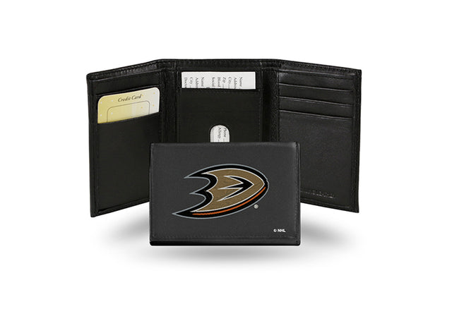 Cartera de cuero con tres pliegues y bordado de los Anaheim Ducks