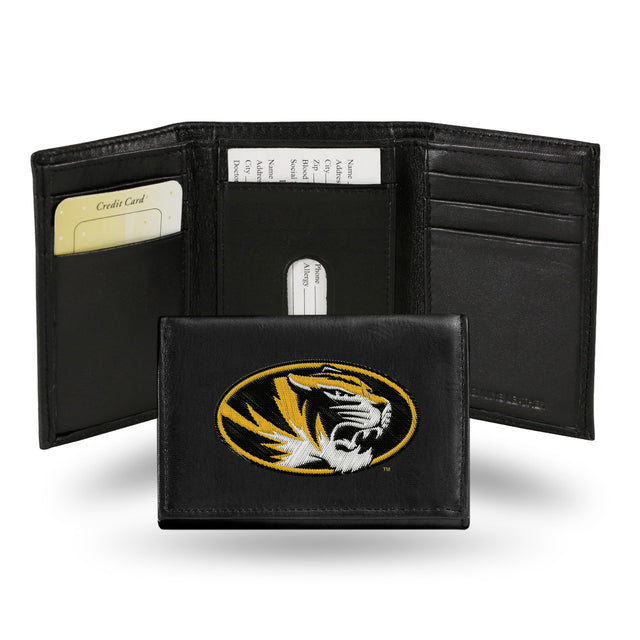 Cartera de cuero bordada con tres pliegues de los Missouri Tigers