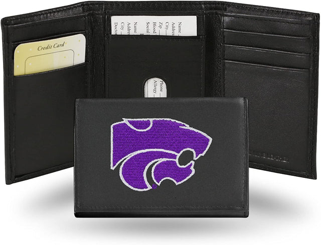 Cartera de cuero con tres pliegues de los Kansas State Wildcats bordada