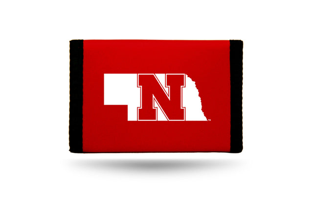 Cartera de nailon con tres pliegues de los Nebraska Cornhuskers, color rojo