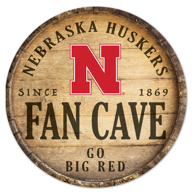 Letrero de madera de los Nebraska Cornhuskers de 14" con diseño de barril redondo