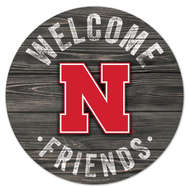 Letrero de madera de los Nebraska Cornhuskers, 14" de diámetro