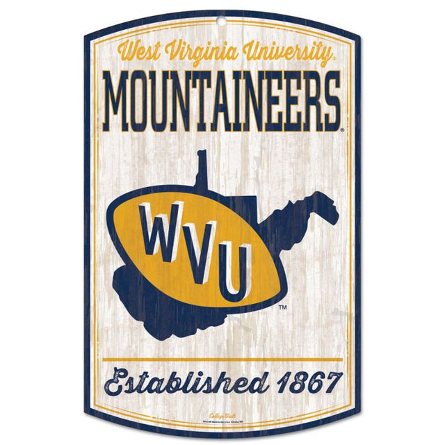 Letrero de madera de West Virginia Mountaineers/College Vault de 11" x 17", 1/4" de grosor