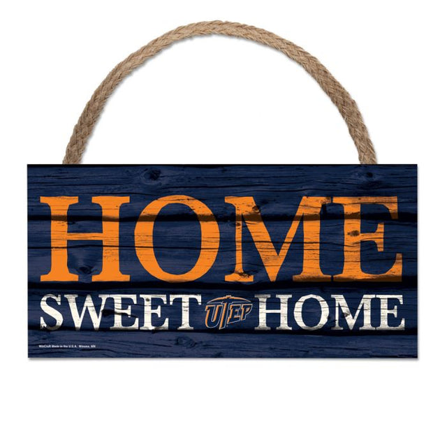 UTEP Miners HOME SWEET HOME Wood Sign w/Rope 5" x 10"