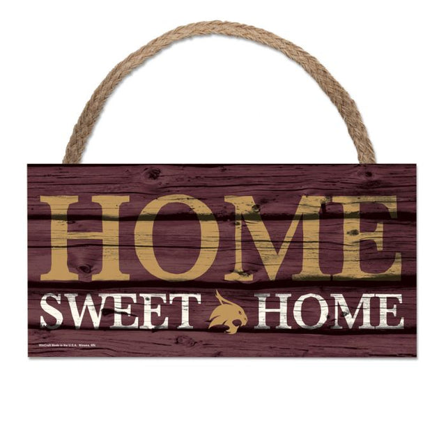 Letrero de madera con cuerda de 5" x 10" con la frase "HOGAR, DULCE HOGAR" de los Texas State Bobcats