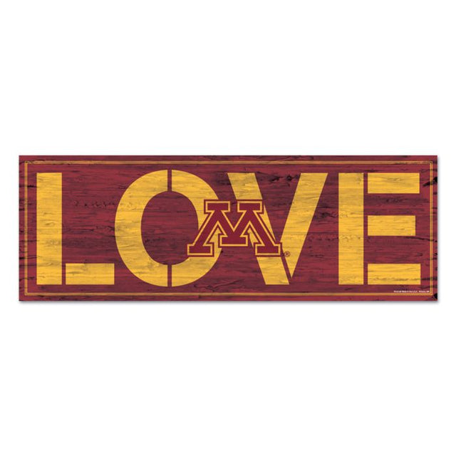 Letrero de madera con la inscripción "Minnesota Golden Gophers LOVE" de 8" x 23" y 1/4" de grosor