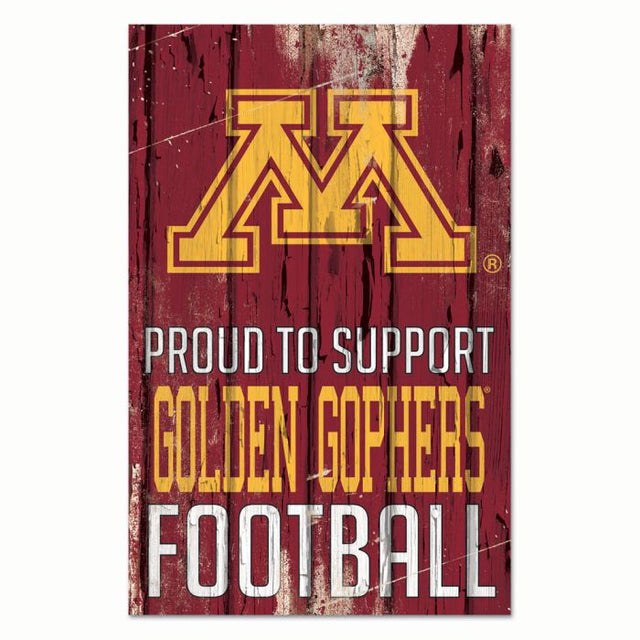 Letrero de madera de 11" x 17" y 1/4" de grosor con la frase ORGULLOSO DE APOYAR a los Minnesota Golden Gophers