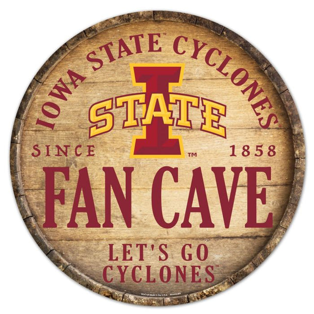 Letrero de madera para cueva de fanáticos de Iowa State Cyclones, 14" redondo