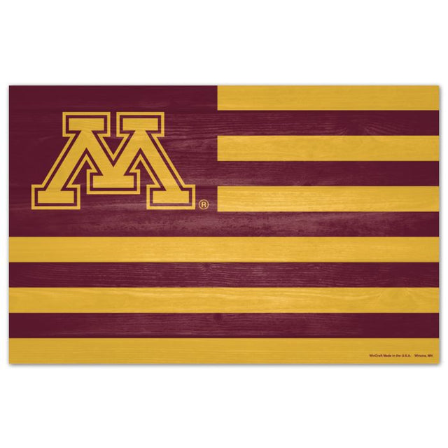 Letrero de madera de Minnesota Golden Gophers AMERICANA de 11" x 17" y 1/4" de grosor