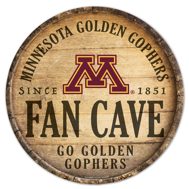 Letrero de madera de Minnesota Golden Gophers de 14" con diseño de barril redondo