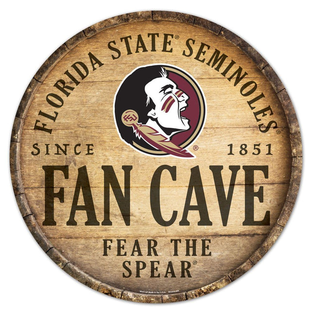 Letrero de madera de los Florida State Seminoles, diseño de barril redondo de 14"