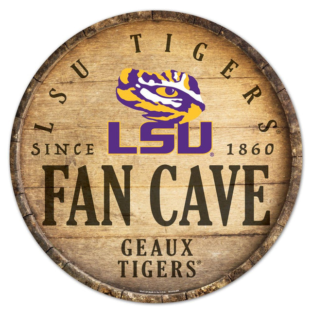 Letrero de madera de los LSU Tigers de 14" con diseño de barril redondo