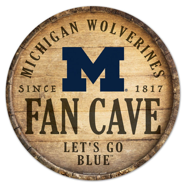 Letrero de madera de los Michigan Wolverines de 14" con diseño de barril redondo