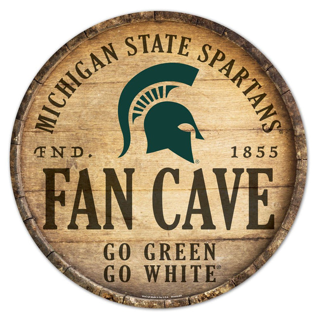 Letrero de madera de los Spartans de Michigan State, diseño de barril redondo de 14"