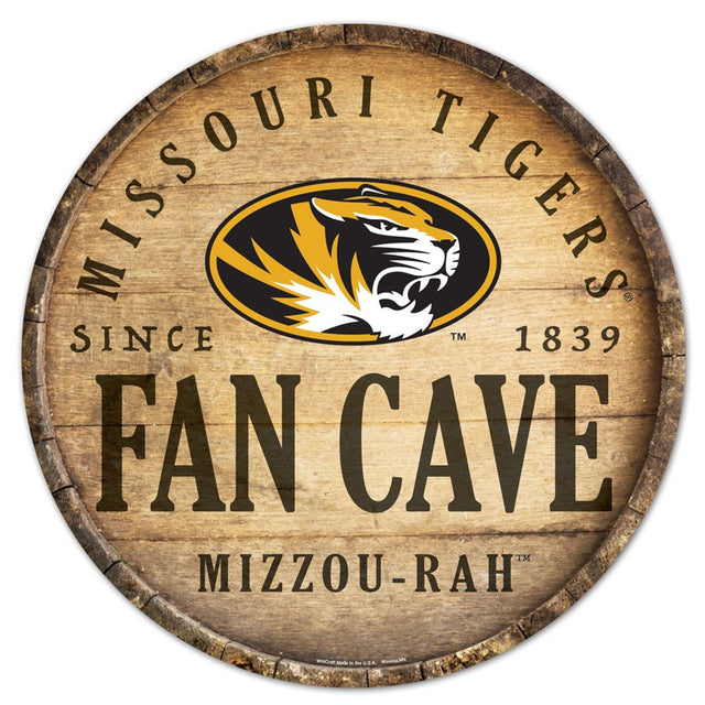 Letrero de madera de los Missouri Tigers de 14" con tapa de barril redonda