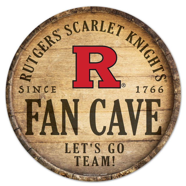 Letrero de madera de los Rutgers Scarlet Knights de 14" con diseño de barril redondo