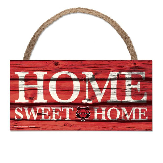 Letrero de madera con cuerda de 5 x 10 pulgadas con la leyenda HOME SWEET HOME de Arkansas State Red Wolves