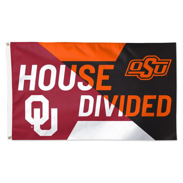 Bandera de la casa dividida de los Oklahoma Sooners y los Oklahoma State Cowboys: de lujo, 3 x 5 pies, rivalidad