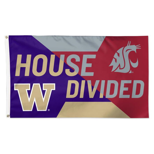 Bandera de los Washington Huskies/Washington State Cougars con la inscripción CASA DIVIDIDA - Deluxe 3' X 5' Rivalidad