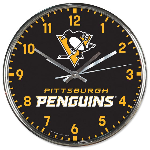 Reloj de pared redondo cromado de los Pittsburgh Penguins