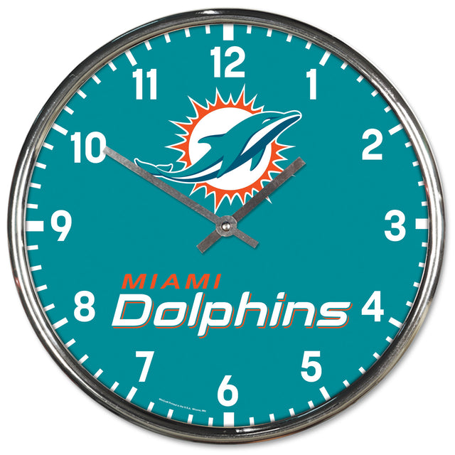 Reloj de pared redondo cromado de los Miami Dolphins