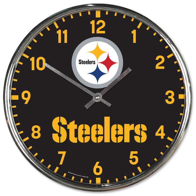 Reloj de pared redondo cromado de los Pittsburgh Steelers