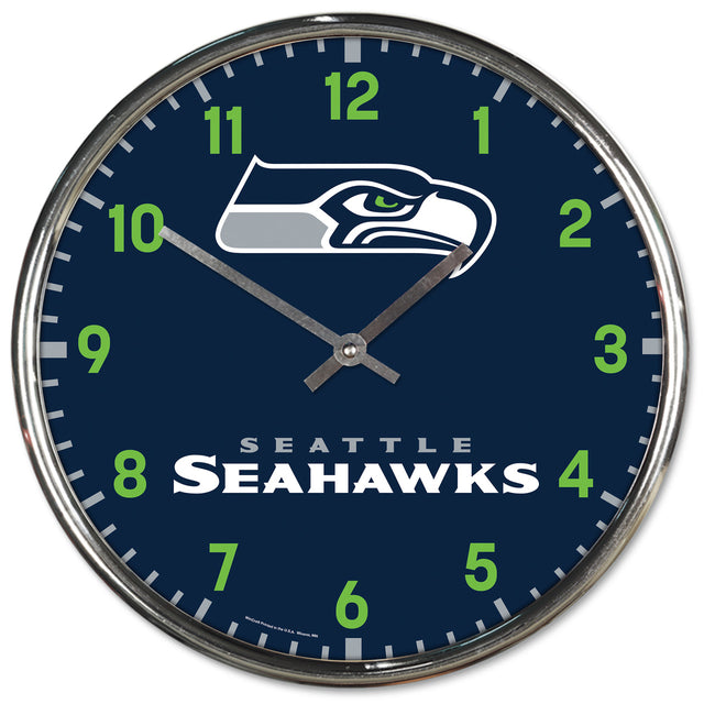 Reloj de pared redondo cromado de los Seattle Seahawks