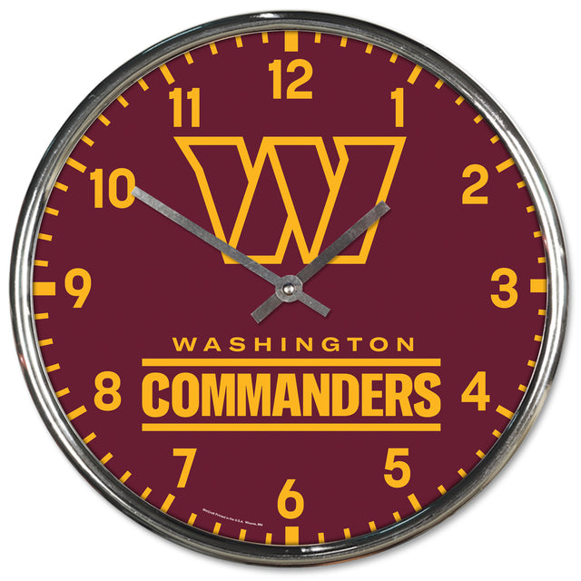 Reloj de pared redondo cromado Washington Commanders