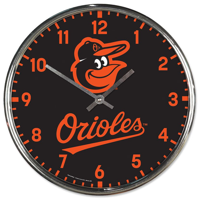 Reloj de pared redondo de los Baltimore Orioles, cromado