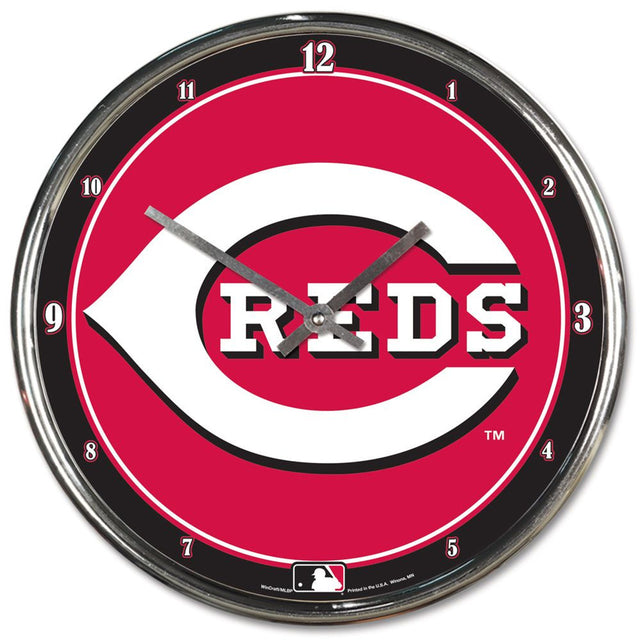 Reloj de pared redondo cromado de los Cincinnati Reds