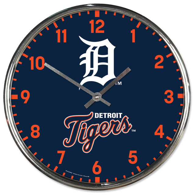 Reloj de pared redondo cromado de los Tigres de Detroit